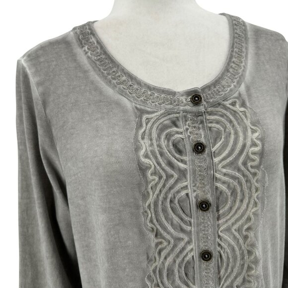 Gretty Zueger Womens Small Top Tunic Distressed Gray Lace Boho Hippie - Picture 2 of 7